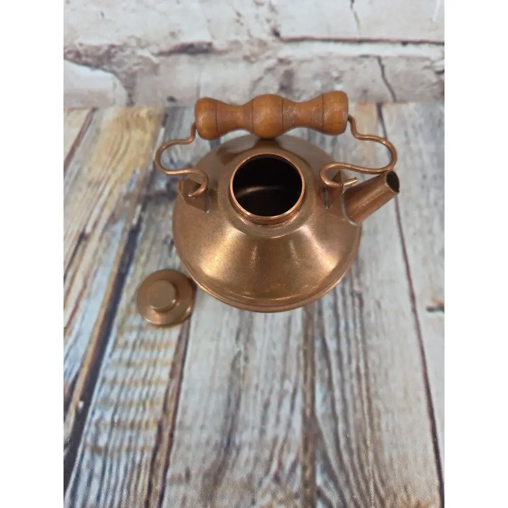 Vintage Mini Copper Craft Guild Decorative Copper Tea Kettle with Wooden Handle